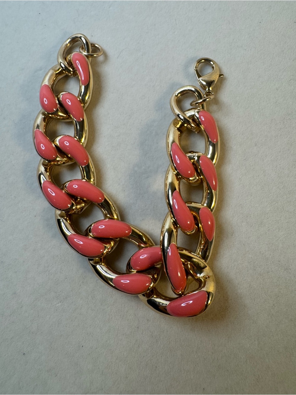 NWOT Gold Chain Bracelet with Coral Pink Enamel Links